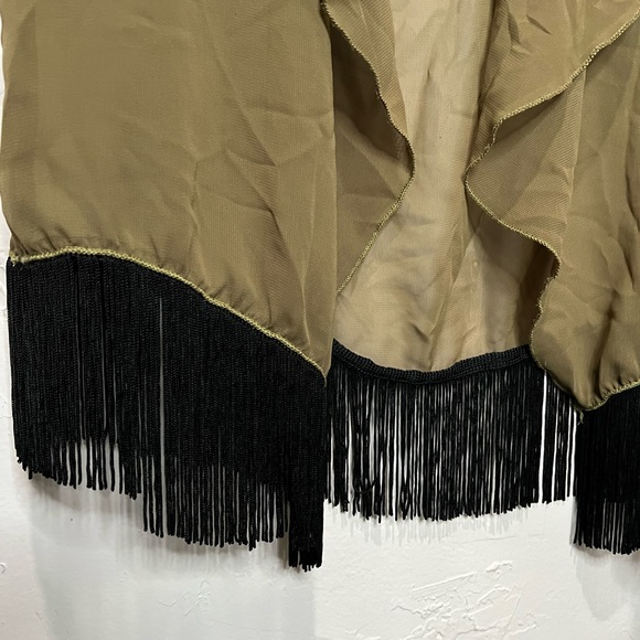 LuLaRoe olive open front waterfall drape short sleeve sheer cardigan fringe hem - Picture 9 of 10